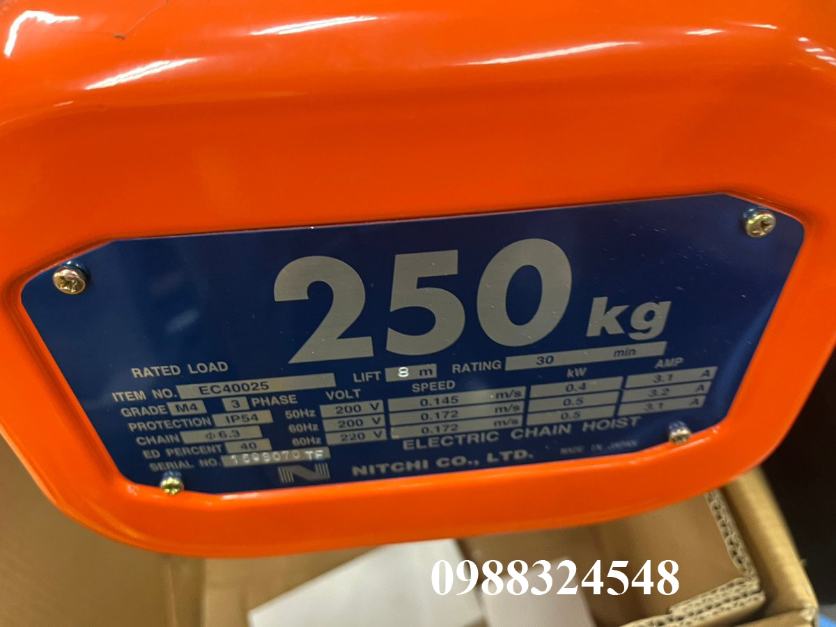 Pa lăng điện xích Nitchi 250kg EC40025 / EC40025 Nitchi Electric Chain Hoist