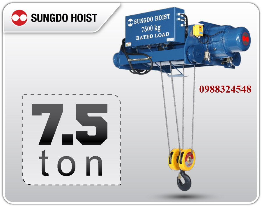 Pa lăng cáp điện Sungdo dầm đôi 7.5 tấn SD7.5-H12-MH