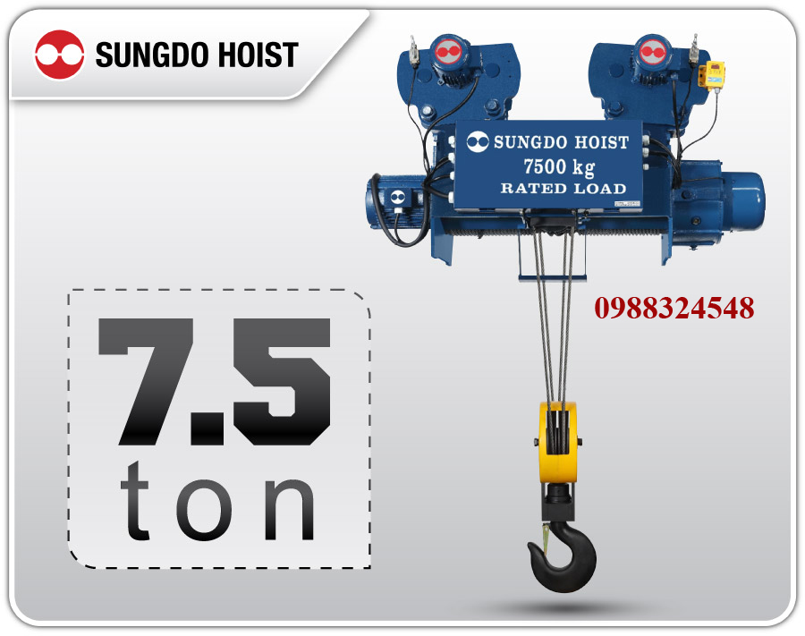 Pa lăng cáp điện Sungdo dầm đơn 7.5 tấn SM7.5-H12-MH